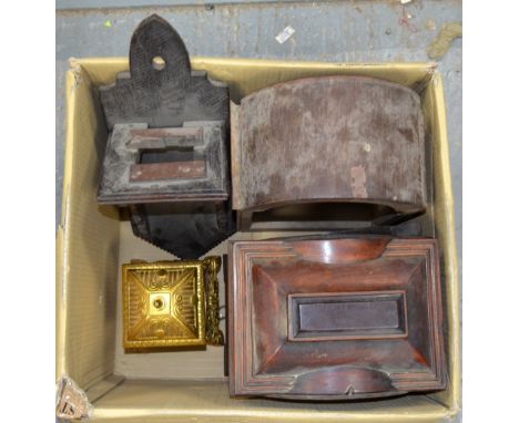 19th century mahogany mantel clock case two other clock cases and a lantern clock stand PROVENANCE: Consigned from a local de