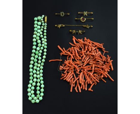  Antique Jadeite jade necklace to a gold  square section clasp, engraved ' my mother Charlotte Smart'  78 cm, broken and with