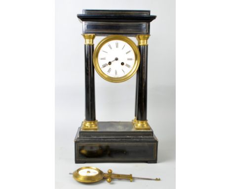 19th Century ebonised portico clock with twin train movement 46 x 25 cm PROVENANCE: Consigned from a local deceased estate, t