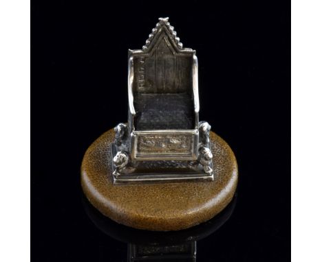 Edward VII novelty silver pin cushion in the form of a throne, Birmingham, 1901, light wear to include scratching