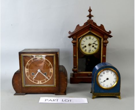 American walnut mantel clock and other clocks and parts PROVENANCE: Consigned from a local deceased estate, the property of a