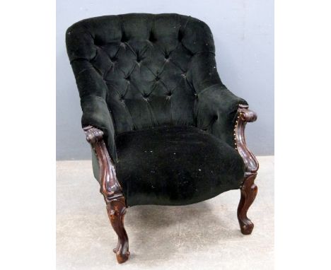 19th Century mahogany framed button back arm chair       