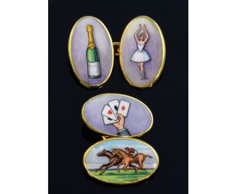 A pair of gold four vices enamelled  cufflinks, by Deakin & Francis, set in 9ct gold, Birmingham 1967     10.9 gram 