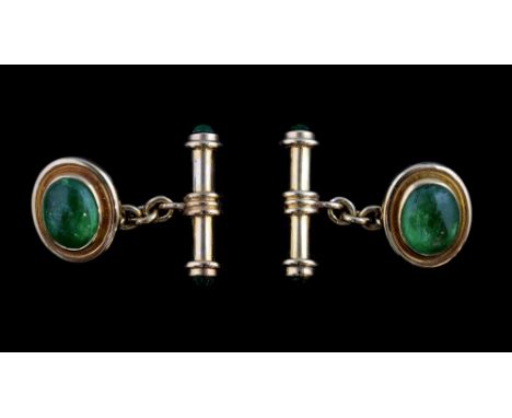 A pair of Tsavorite green garnet cufflinks, front and bars both  gem set, 9ct gold  Good condition  weight 11 grams gross 