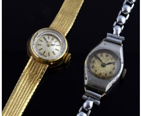 Omega ladies gold bracelet wrist watch, 9 ct, and a Tissot chromium plated watch   Omega gross weight 23.5 grams.  
