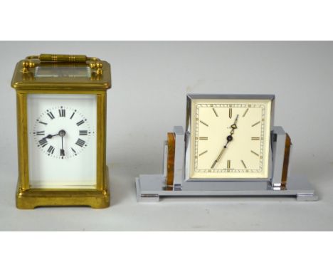 French brass carriage timepiece 14cm and a Smiths Art Deco desk clock 9cm (2)      