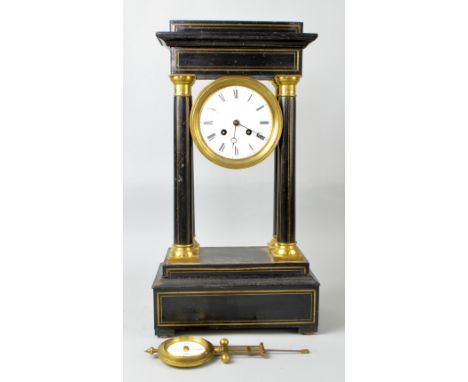 19th Century ebonised and brass inlaid  portico clock  47 x 26 cm PROVENANCE: Consigned from a local deceased estate, the pro