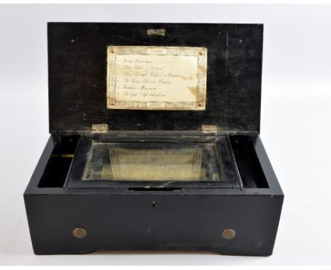Lever wind Swiss cylinder music box playing 6 airs (15.5cm cylinder)      