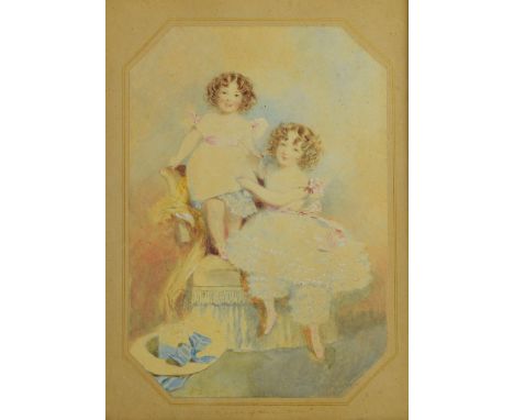 Alfred Edward Chalon (1780-1860) - portrait of two girls, watercolour heightened with white, signed with monogram, 32.5cm x 2