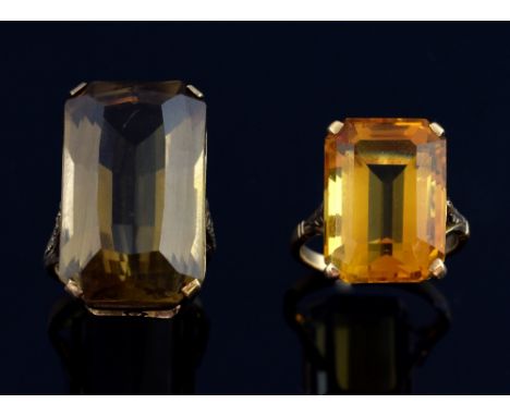 Two vintage gold rings set with citrine, and  smoky quartz stones in 9 ct, ring size K   Minor signs of wear to mount, gross 