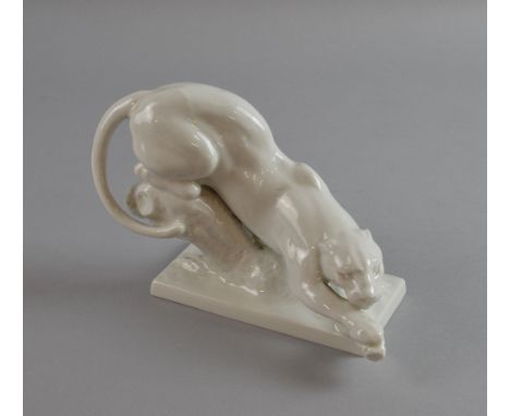 Erich Oehme 1898-1970 Meissen white glazed porcelain figure of a Panther with blue cross swords mark to base, 15cm high     