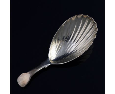 George III silver fluted bowl caddy spoon, by S A, London, 1816, 