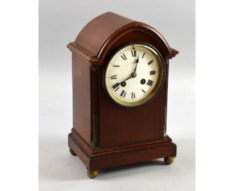 Early 20th century lancet top two train mantel clock, 27cm high      