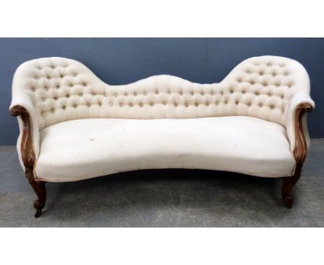 19th century mahogany framed button back sofa, 254cm x 140cm       Overall condition good no major faults found,   general wa