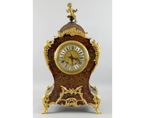 19th century Boulle and gilt metal mounted twin train mantel clock, 60cm high       