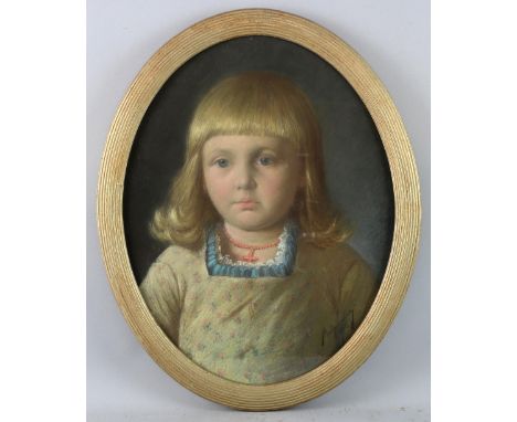 Pastel portrait of a young girl in oval frame, indistinctly signed and dated 1885, 49cm.     