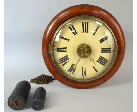 Mahogany cased postmans alarm wall clock 29cm dia      