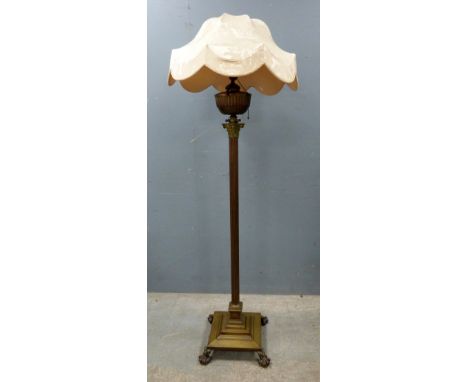Early 20th Century glass standard lamp converted from an oil lamp, in the form of a Corinthian column, 170 cm high      