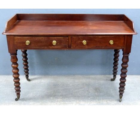 19th Century mahogany side table with two drawers on bobbin turned legs, 80 x 120cm       