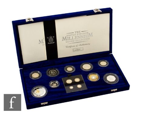 Elizabeth II - A Royal Mint The United Kingdom Millennium silver proof collection of thirteen coins, with certificate, cased.