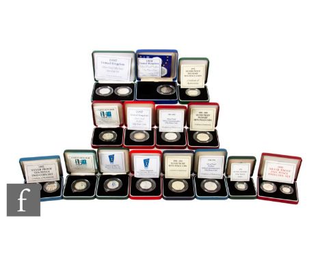 Elizabeth II - A 1990 and 1992 silver proof ten pence two coin set, a 1992 Piedfort ten pence silver proof, a 1997 silver Pie