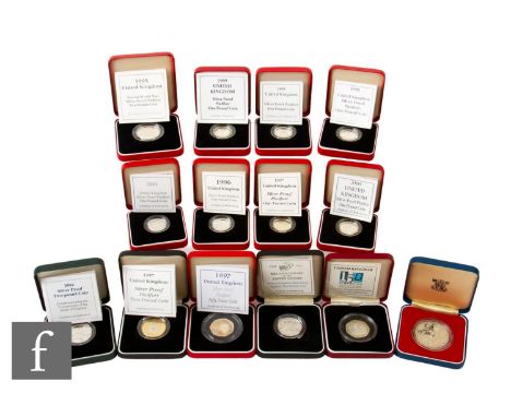 Elizabeth II - Seven Royal Mint Piedfort pound coins, 1995, 1996, 1997, 1998, 1999 and 2000 and 2001, various two pound Piedf
