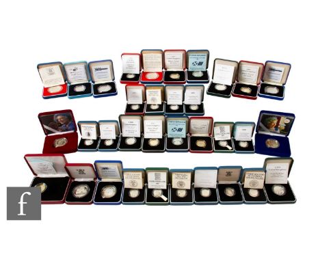Elizabeth II - Various Royal Mint and others proof silver coins, five to one pound, Piedfort coins, 1977 Jubilee, all cased w