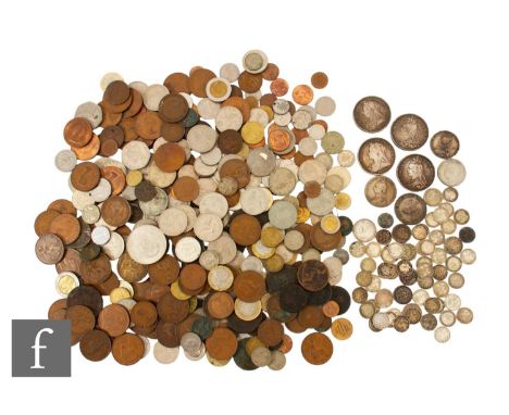 Victoria - Four crowns, 1890, 1892 and 1893 x2, also half crowns, florins and threepences, Georgian and later copper coinage 