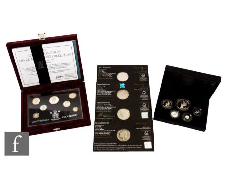 Elizabeth II - A Royal Mint 1996 silver anniversary collection, a 2013 Britannia five silver proof coin set and four nickel C
