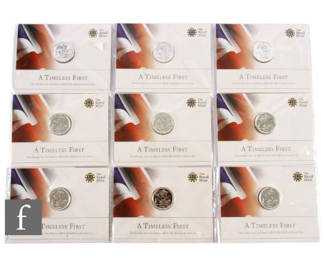 Elizabeth II - Nine Royal Mint 2013 silver twenty pound coins, ‘A Timeless Start’, each mounted on card and sealed, weight 15