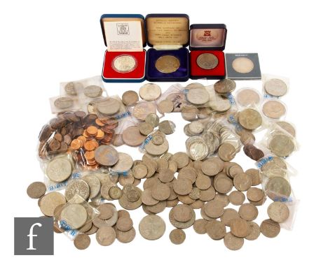 George V to Elizabeth II - Various half crowns, shillings, nickel and copper coinage, also a 1977 cased silver Jubilee crown 