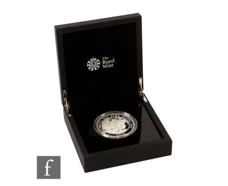 Elizabeth II - A Royal Mint 2018 Britannia five ounce silver proof ten pound coin with certificates, cased. Condition reports