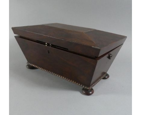 A Mid 19th Century Mahogany Sarcophagus Shaped Tea Caddy with Hinged Lid to Fitted Interior Having Four Removable Boxes but M