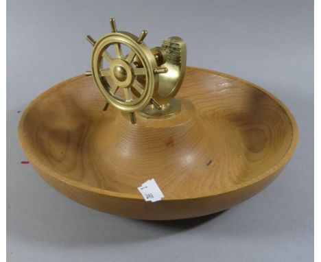 A Modern Circular Nut Bowl with Novelty Ships Wheel Nutcracker, 27cm Diameter 