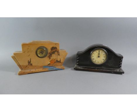 An Art Deco Ceramic Mantle Clock and an Edwardian Mahogany Cased Example 
