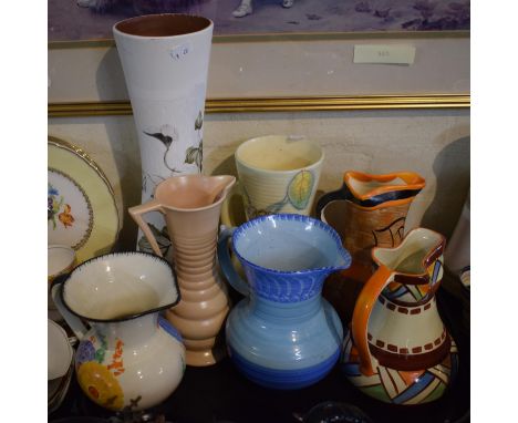 A Collection of Jugs to Include Myott, Arthur Woods, Sampson Ware and Shelley Examples Together with an Elgrave Vase 