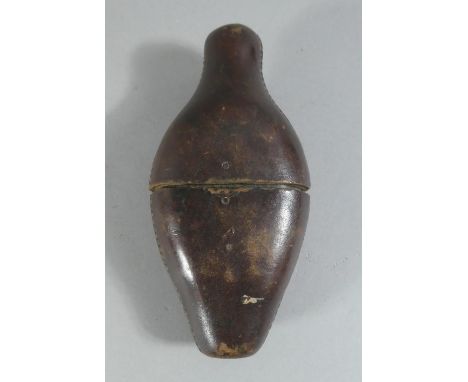 A 19th Century Leather Cased Glass Flask, 16.5cms Long 