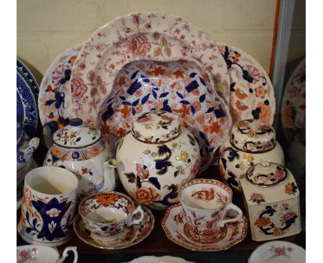 A Tray Containing Imari Pattern Ceramics to Include Masons Mandalay Ginger Jars, Tea Caddy, Imari Pattern Teapot and Cylindri