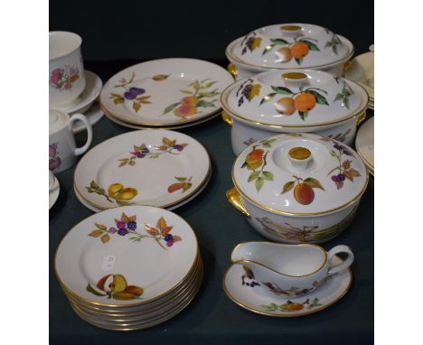 A Collection of Royal Worcester Evesham Dinnerwares to Include Two Oval Lidded, Circular Examples, Two Dinner Plates, Two Sma