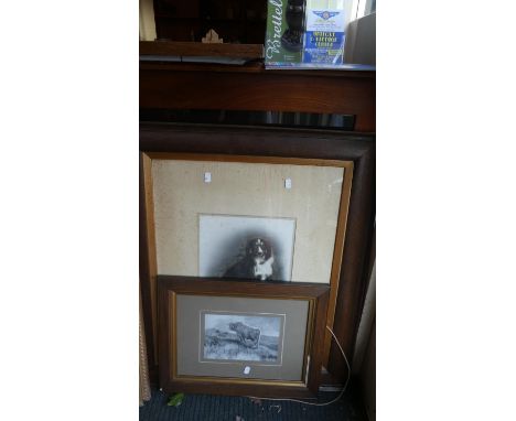 An Oak Framed Photograph of a Sheepdog and an Oak Framed George Rankin Print of Highland Cattle 