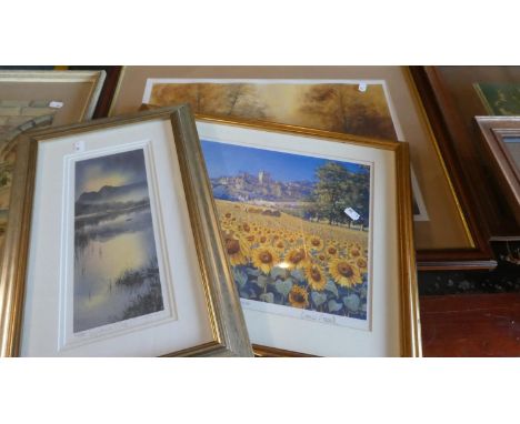 A Framed Print of Exmoor Together with Limited Edition Sunflowers Print and Langdale Pike Print 