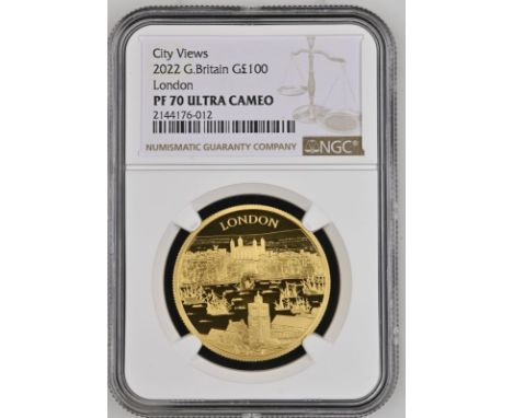 UNITED KINGDOM. Elizabeth II, 1952-2022. Gold 100 pounds, 2022. Royal Mint. Proof. First design in the City Views series, fea