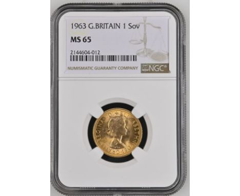 UNITED KINGDOM. Elizabeth II, 1952-2022. Gold sovereign, 1963. Royal Mint. First, laureate head of Elizabeth II facing right;