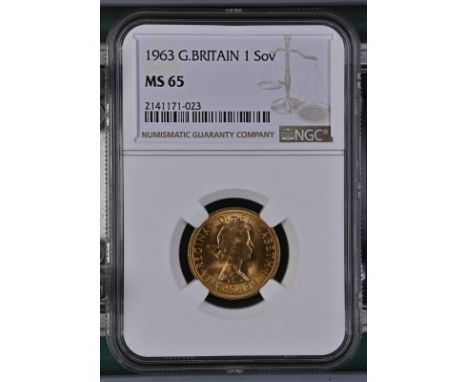 UNITED KINGDOM. Elizabeth II, 1952-2022. Gold sovereign, 1963. Royal Mint. First, laureate head of Elizabeth II facing right;