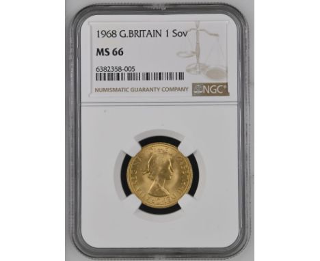 UNITED KINGDOM. Elizabeth II, 1952-2022. Gold sovereign, 1968. Royal Mint. First, laureate head of Elizabeth II facing right;