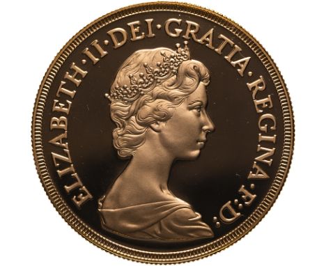 UNITED KINGDOM. Elizabeth II, 1952-2022. Gold 5 pounds (5 sovereigns), 1980. Royal Mint. Proof. Second crowned and draped bus