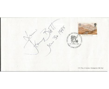 Jeremy Brett signed 1994 Plain FDC. Jeremy Brett (1933 - 1995) was an actor best known for playing Sherlock Holmes in  four s