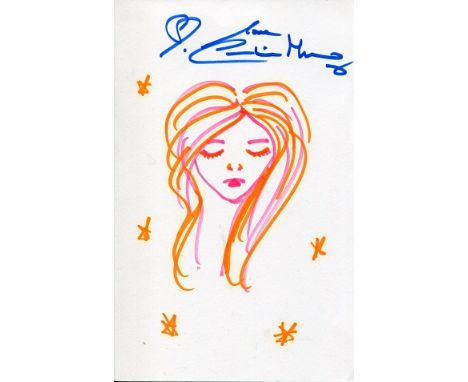 BOND GIRL SELF PORTRAIT: 8x5 inchwhite card with self portrait drawn and signed by Bond girl Caroline Munro Good condition. A