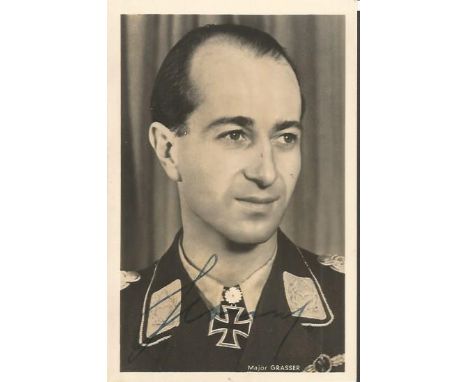 Major Hartmann Grasser signed 6 x 4 Wartime Hoffman portrait photo World War II German fighter ace. He was credited with shoo