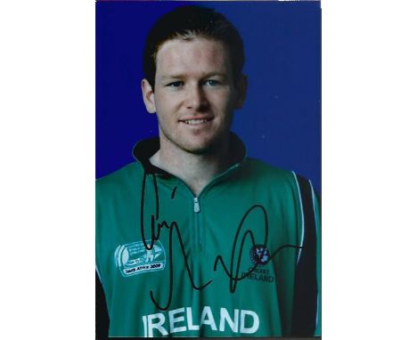 Eoin Morgan signed colour photo. 6x4 portrait photo signed by the Irish cricketer.  Good condition. All items come with a Cer